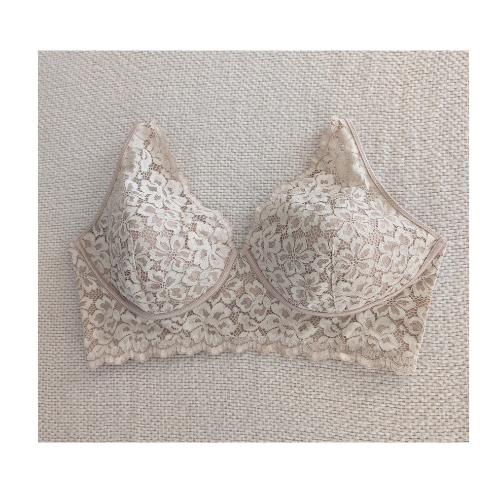 Maidenform‎ Love the Lift Floral Lace Push Up Bra Beige Nude 40D DM1188